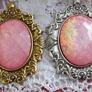 Pink Opal Moonstone Silver or Gold Necklace Cameo